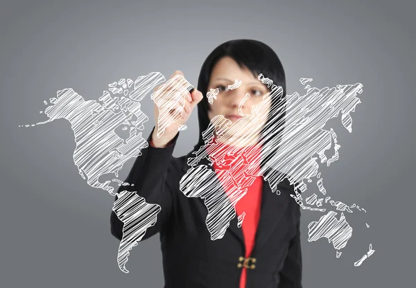 Woman drawing map — Stock Photo, Image