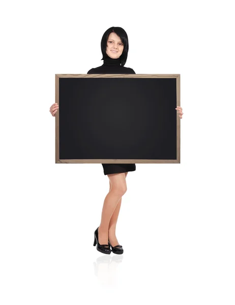 Girl holding blackboard — Stock Photo, Image