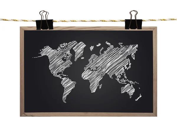 Quadro negro com mapa do mundo — Fotografia de Stock