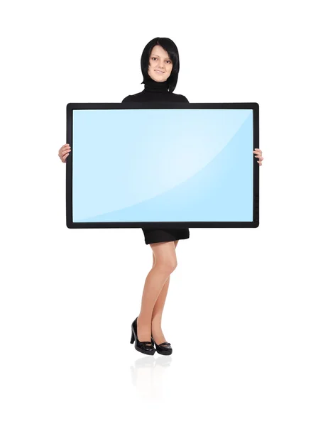 Woman holding panel — Stock Photo, Image