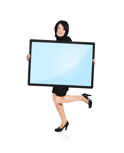 Woman holding panel — Stock Photo, Image