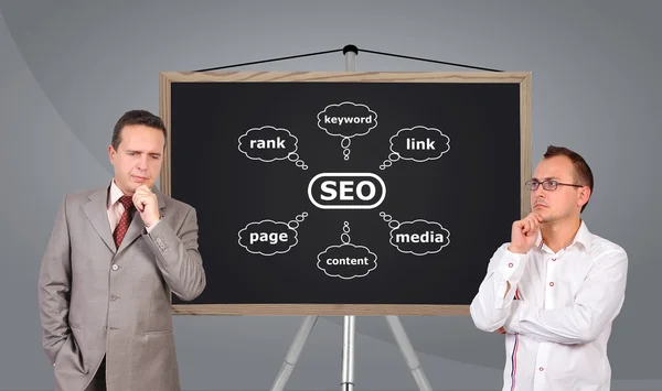 Scheme seo on blackboard — Stock Photo, Image