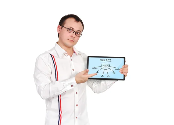 Tablet with seo scheme — Stock Photo, Image