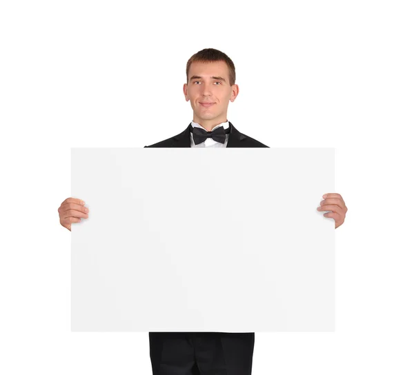 Businessman holding placard — Stock Photo, Image