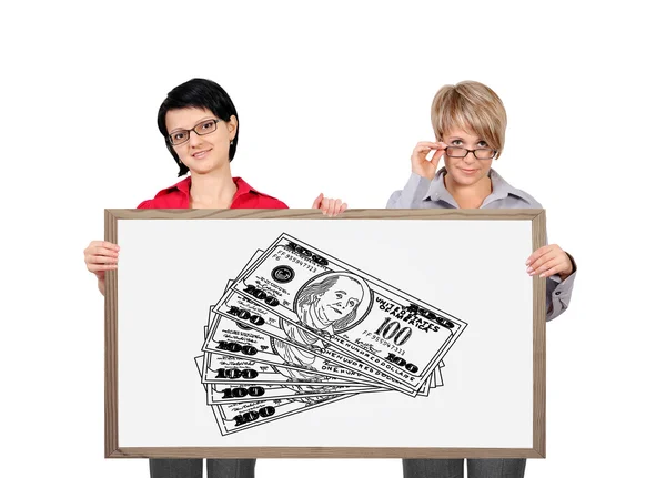 Two woman holding blackboard — Stock Photo, Image