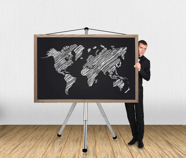 World map on blackboard — Stock Photo, Image