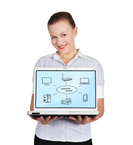 Laptop with computer network — Stock Photo, Image