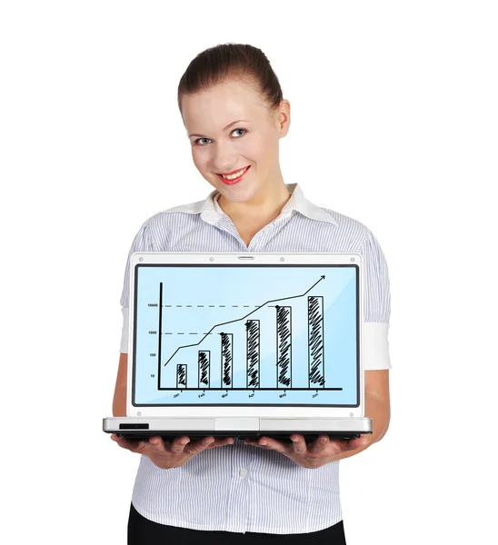 Woman holding notebook with chart Stock Photo