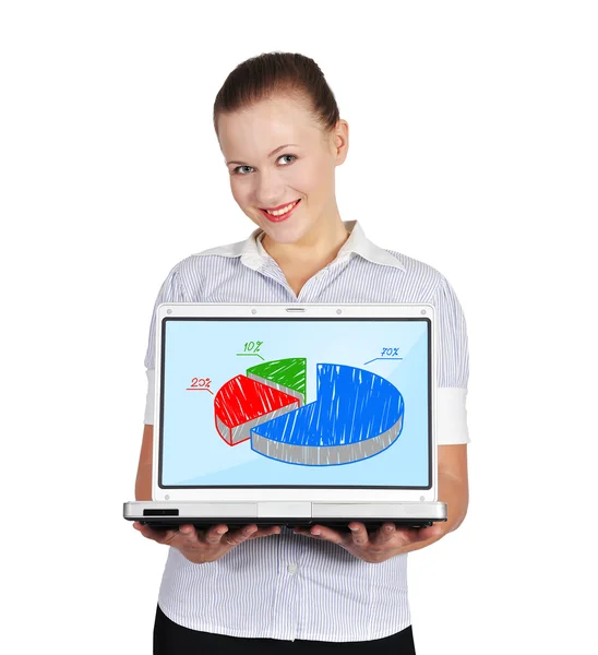 Woman holding notebook with chart — Stock Photo, Image