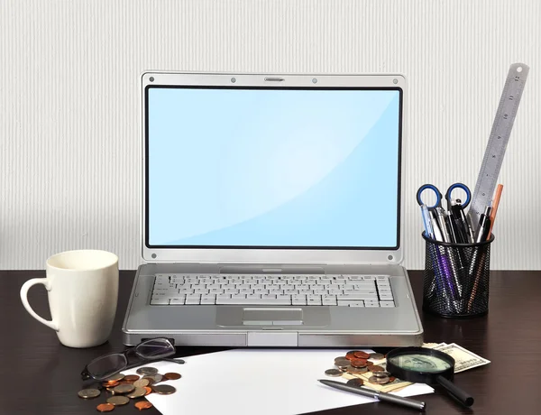 Laptop with stationery — Stock Photo, Image