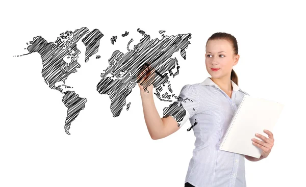 Woman drawing map — Stock Photo, Image