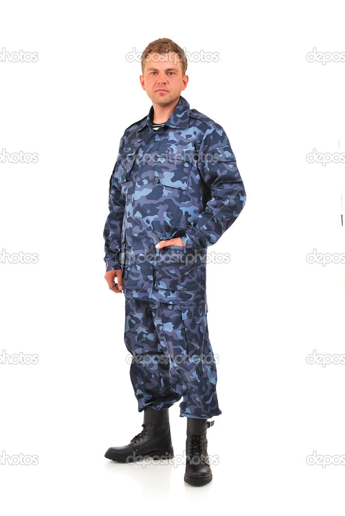 man in blue camouflage