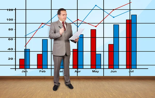 Geschäftsmann und Chart — Stockfoto