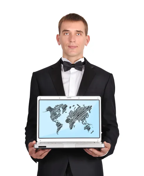 Laptop wirth világ Térkép — Stock Fotó