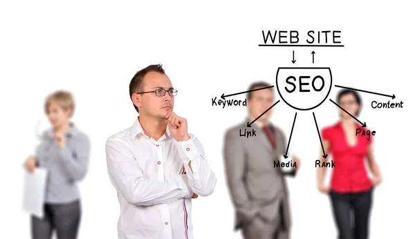 Man looking at seo scheme — Stock Photo, Image