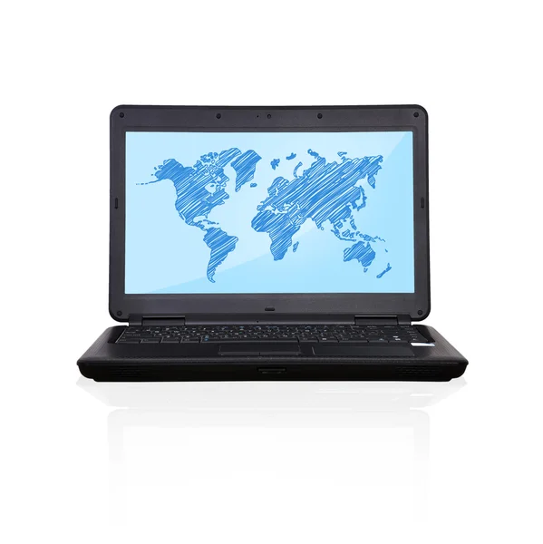 Laptop com mapa do mundo — Fotografia de Stock