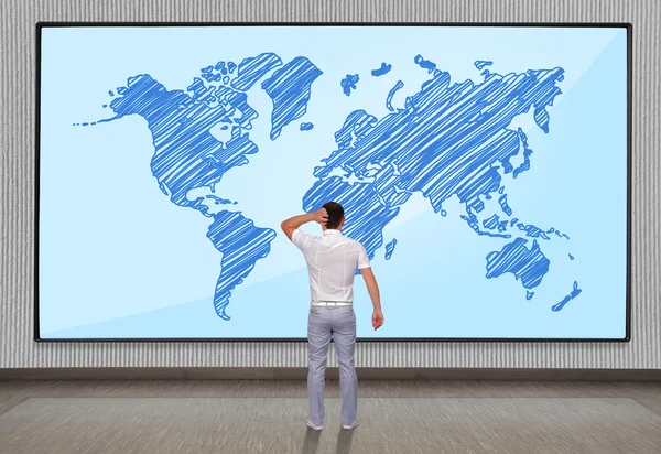 Big plasma with world map — Stock Photo, Image