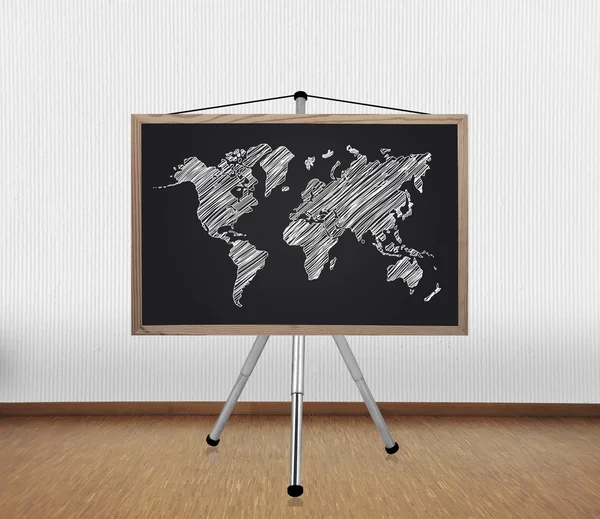 Blackboard with drawing world map — Stock Photo, Image