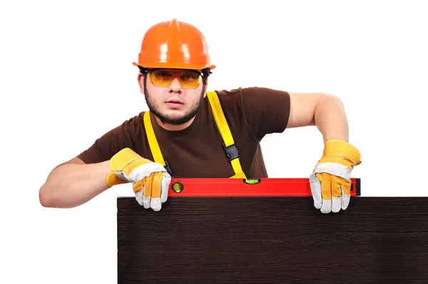 Builder measures the surface — Stock Photo, Image