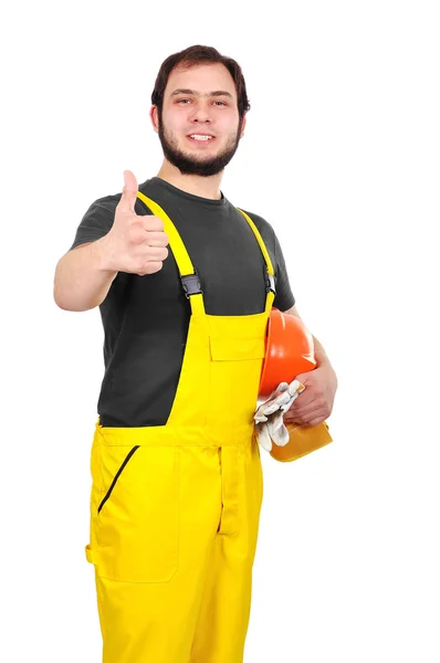 Construtor mostrando polegar para cima — Fotografia de Stock