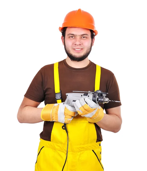 Builder with drill — Stock Photo, Image