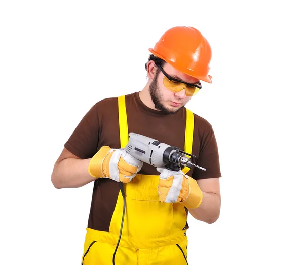 Builder holding drill — Stock Photo, Image