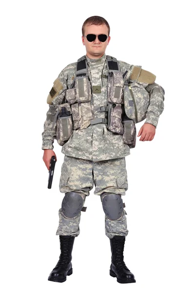 Soldat med sitt våpen – stockfoto