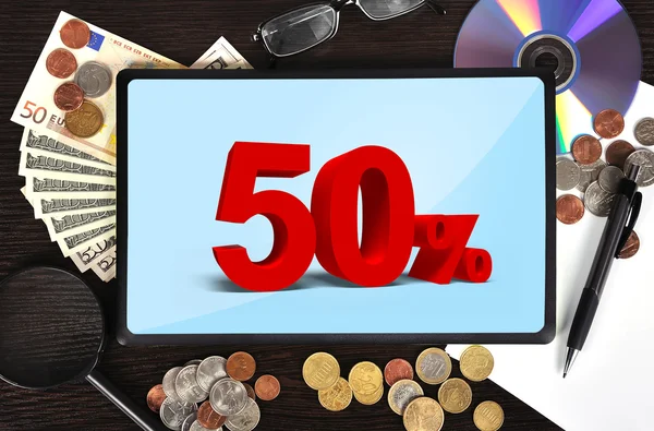 Tablet with discount — Stock Photo, Image