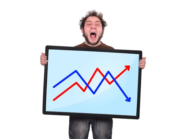 Crazy man and graph — Stock Photo, Image