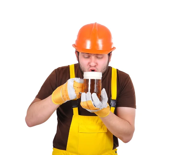 Builder drinking beer — Stock Photo, Image