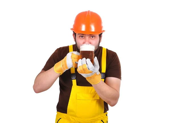 Builder drinking beer — Stock Photo, Image