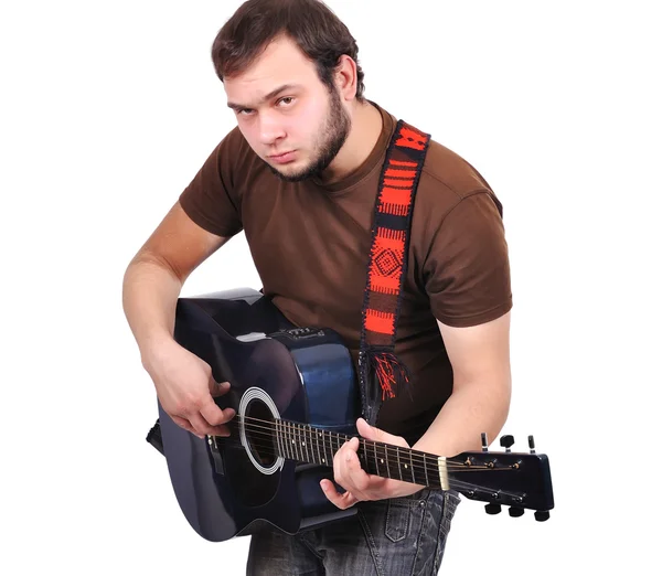 Músico homem tocando sua guitarra — Fotografia de Stock