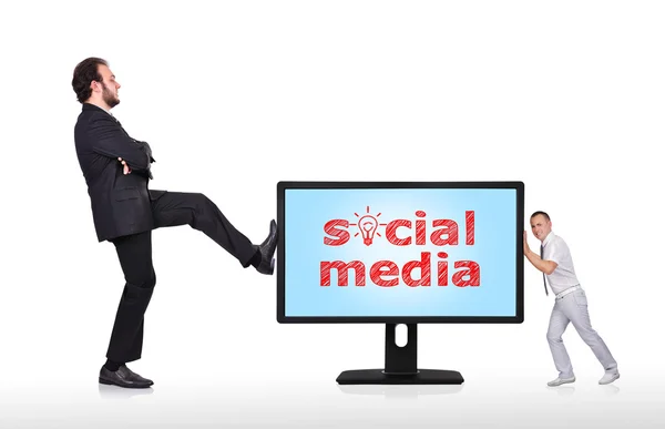 Monitor met sociale media — Stockfoto