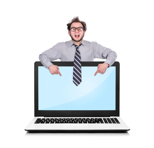 Pointing to screen laptop — Stock Photo, Image