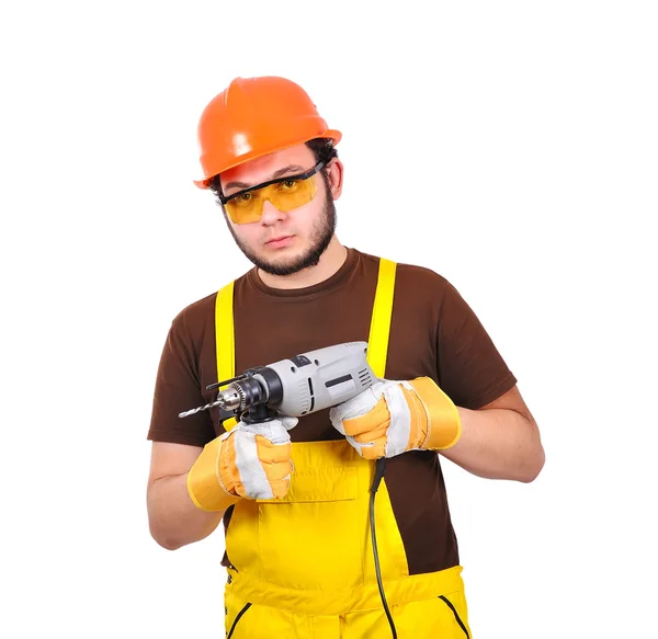 Builder holding drill — Stock Photo, Image