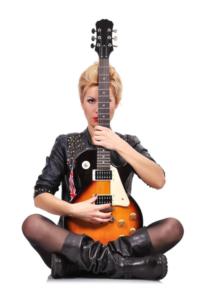 Girl with electric guitar — Stock Photo, Image