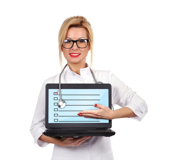 Médico segurando cartaz — Fotografia de Stock