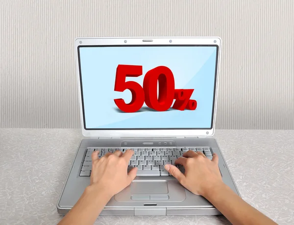 Laptop with percent — Stock Photo, Image