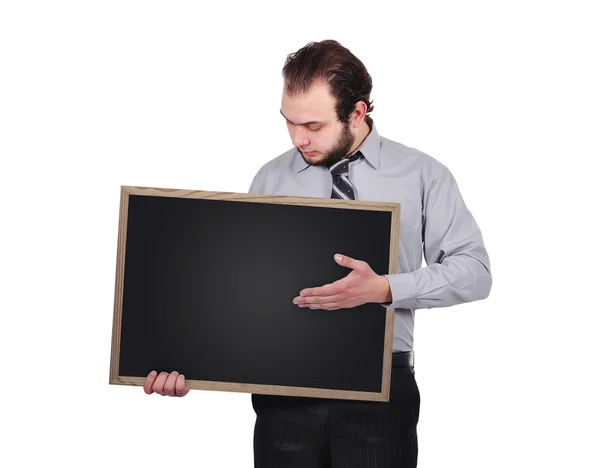 Affärsman anläggning blackboard — Stockfoto