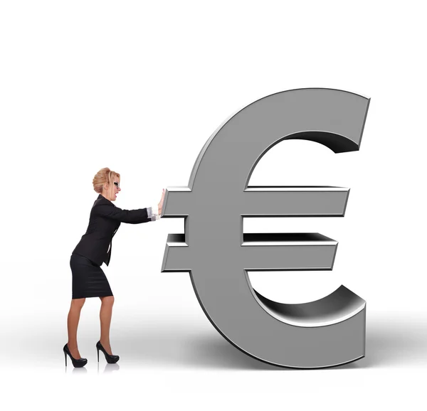 Affärskvinna anläggning euro — Stockfoto