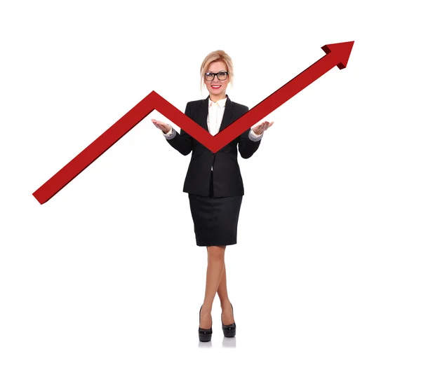 Businesswoman holding arrow — Stock Photo, Image