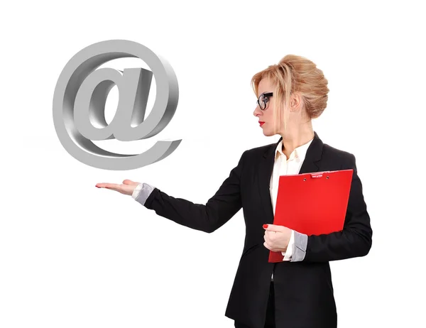 Businesswoman holding mail — Stock Photo, Image