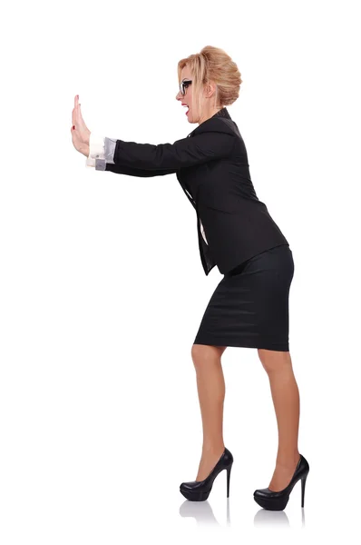 Businesswoman pushing — Stock Photo, Image