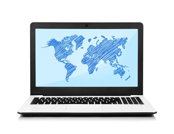 Laptop con mappa — Foto Stock