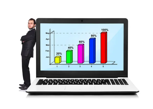 Businessman and laptop with chart — Stock Photo, Image