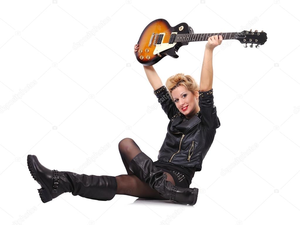 girl holding electric guitar