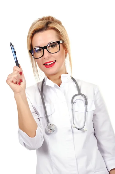 Vrouwelijke arts bedrijf pen — Stockfoto