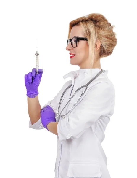 Female doctor with syringe — Stock Photo, Image