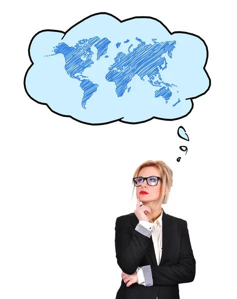 Businesswoman thinking about travel — Stock Photo, Image