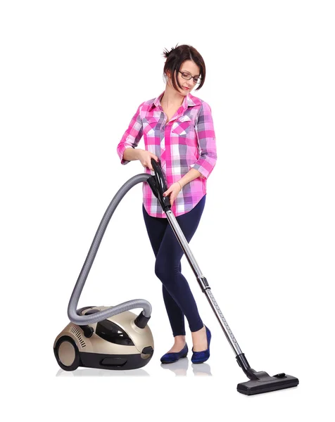 Woman with vacuum cleaner — Stock Photo, Image